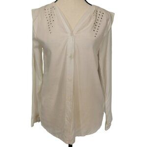 NWT Hobbs London Silk V-Neck Long Sleeve Ivory Button Blouse - Sz 6